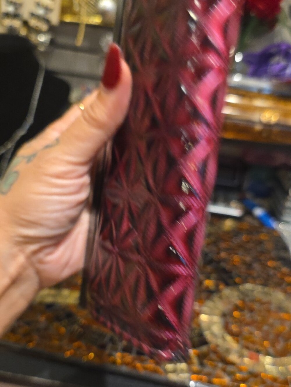 Jimmy Choo Metallic Burgundy Quilted Frame Clutch - Picture 6 of 11